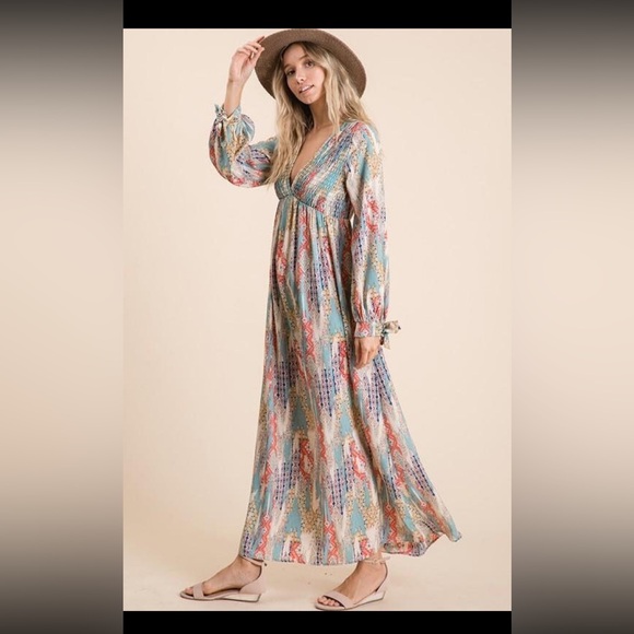 Vintage Bohemian Multicolor Maxi Dress 100% cotton thin and cool, spring perfect - Picture 5 of 13